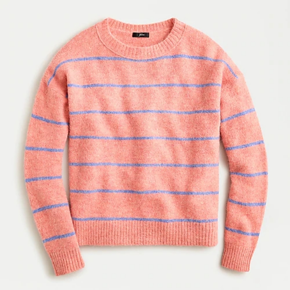 Alpaca crewneck sweater in stripe Heather rose